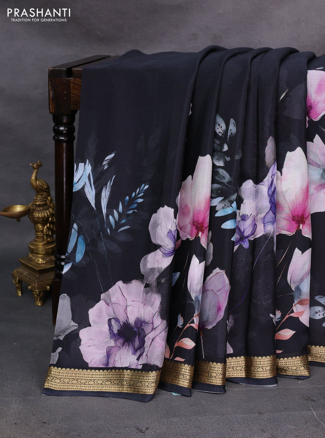 Black Pure Mysore Silk - Digital Prints