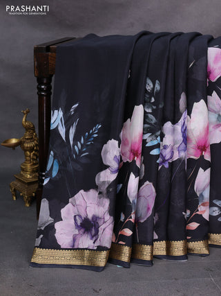 Black Pure Mysore Silk - Digital Prints