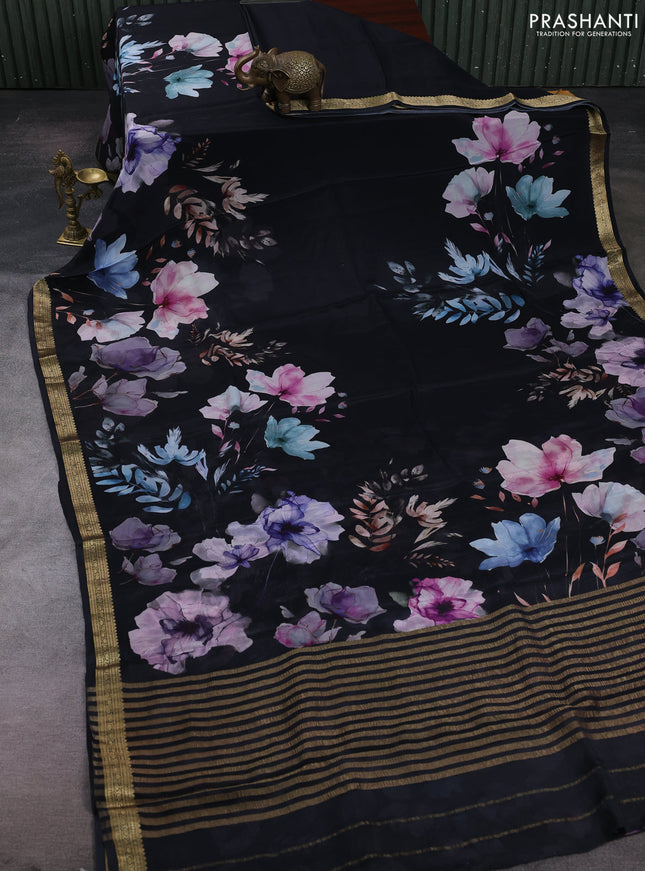 Black Pure Mysore Silk - Digital Prints