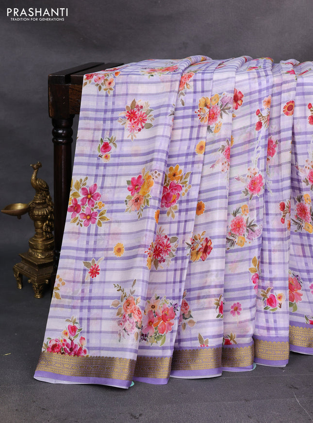 Pastel Violet Pure Mysore Silk - Digital Prints