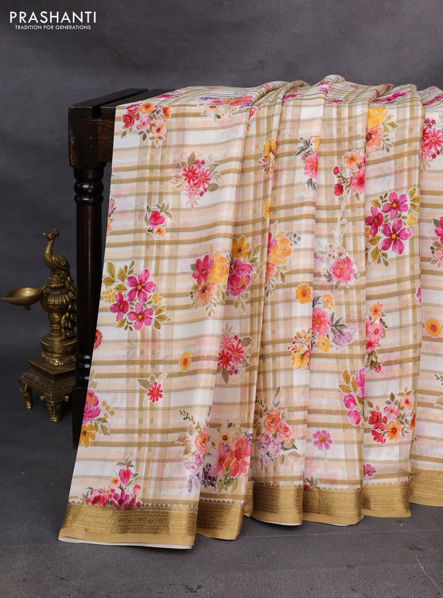 Multi Colour & Beige Pure Mysore Silk - Digital Prints