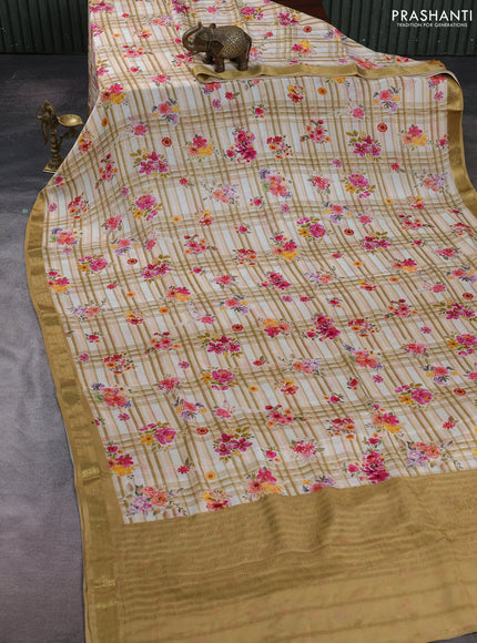 Multi Colour & Beige Pure Mysore Silk - Digital Prints