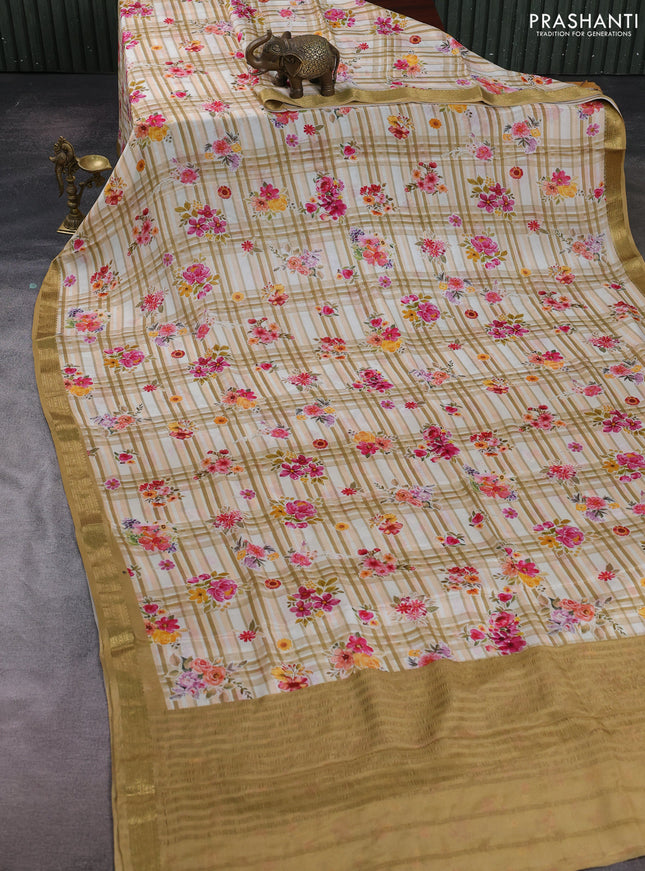 Multi Colour & Beige Pure Mysore Silk - Digital Prints