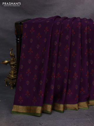 Purple & Sap Green Pure Mysore Silk - Digital Prints