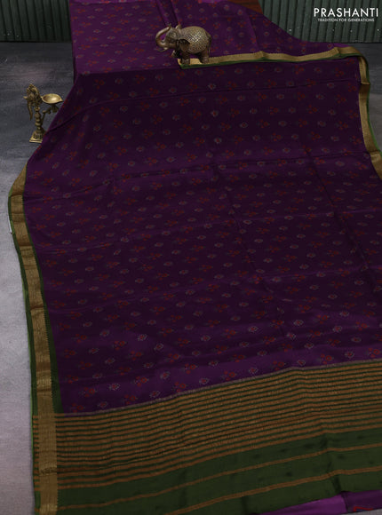 Purple & Sap Green Pure Mysore Silk - Digital Prints
