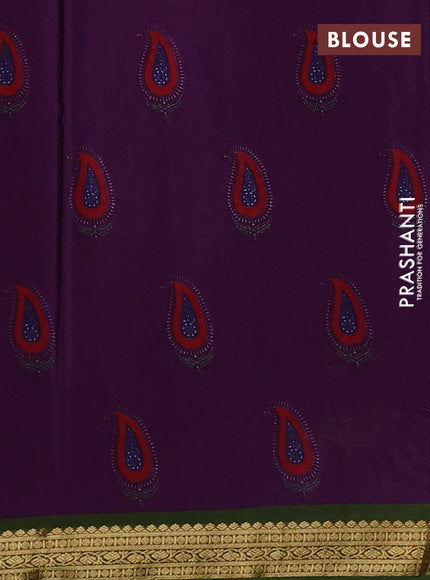 Purple & Sap Green Pure Mysore Silk - Digital Prints
