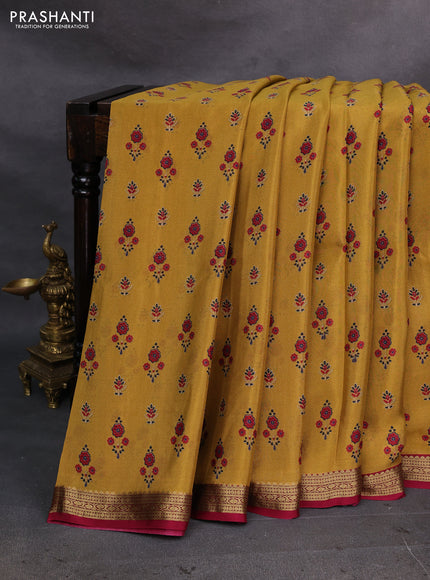Mustard Yellow & Maroon Pure Mysore Silk - Digital Prints