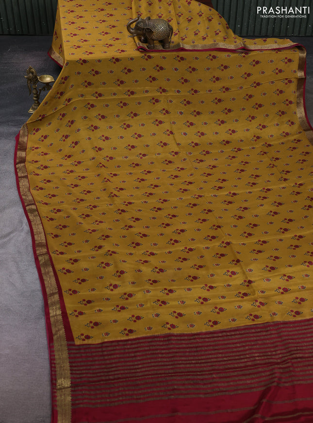 Mustard Yellow & Maroon Pure Mysore Silk - Digital Prints