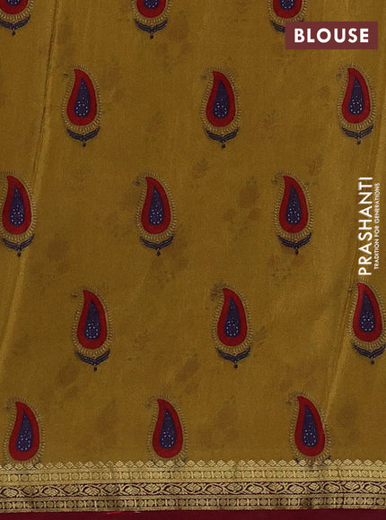 Mustard Yellow & Maroon Pure Mysore Silk - Digital Prints