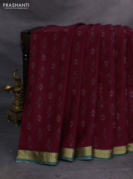 Maroon & Green Pure Mysore Silk - Digital Prints