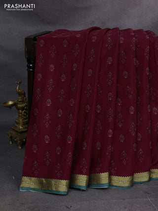 Maroon & Green Pure Mysore Silk - Digital Prints