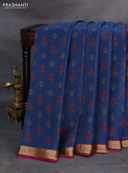 Blue & Maroon Pure Mysore Silk - Digital Prints