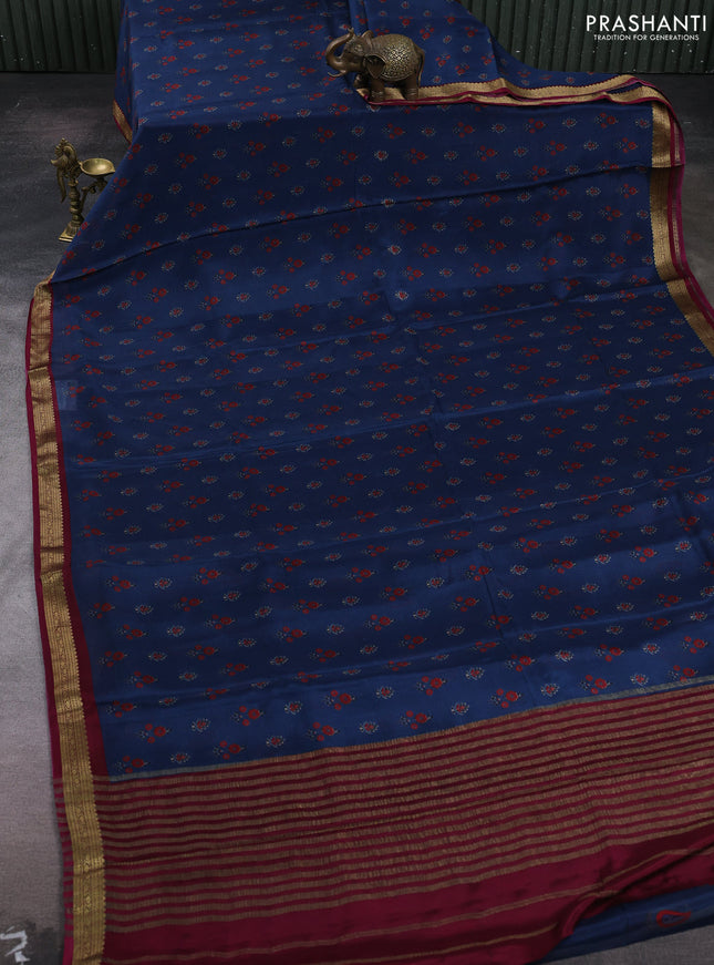 Blue & Maroon Pure Mysore Silk - Digital Prints