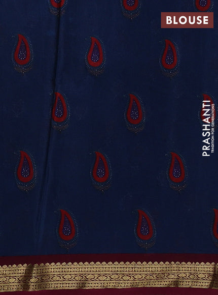 Blue & Maroon Pure Mysore Silk - Digital Prints