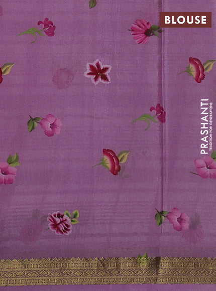 Off White & Lavender Pure Mysore Silk - Digital Prints