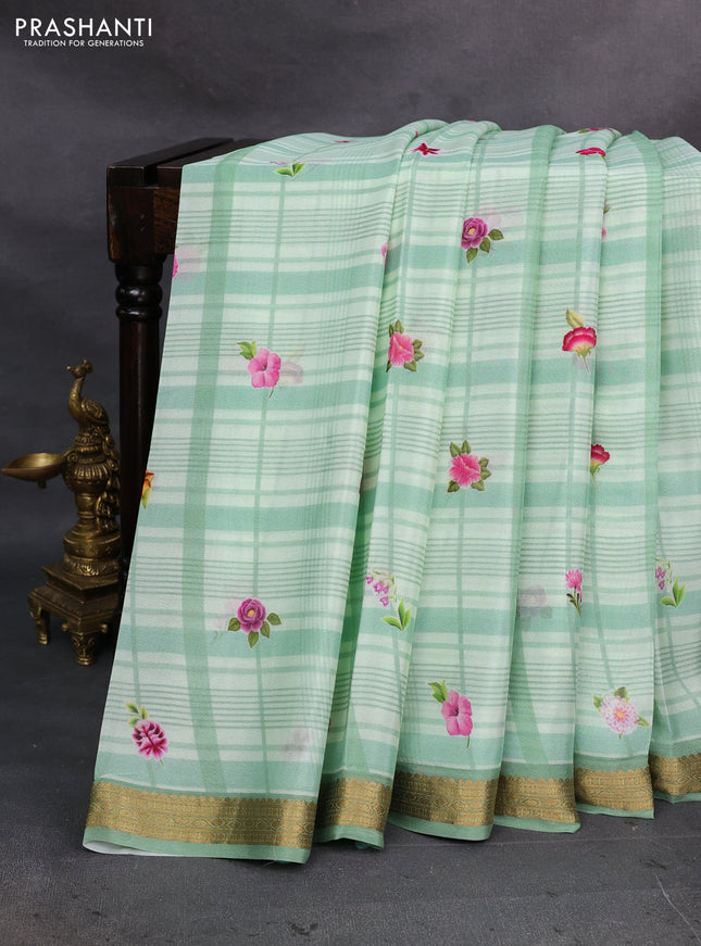 Pastel Green Pure Mysore Silk - Digital Prints