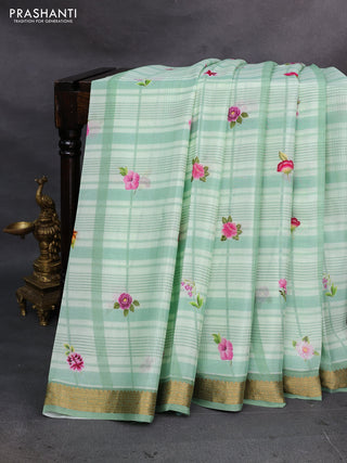 Pastel Green Pure Mysore Silk - Digital Prints