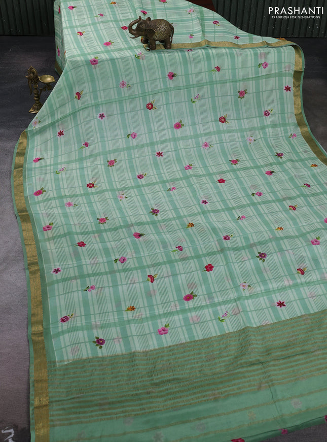 Pastel Green Pure Mysore Silk - Digital Prints