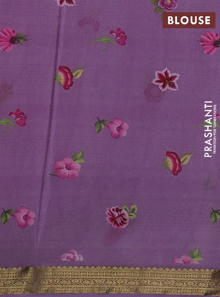 Off White & Lavender Pure Mysore Silk - Digital Prints