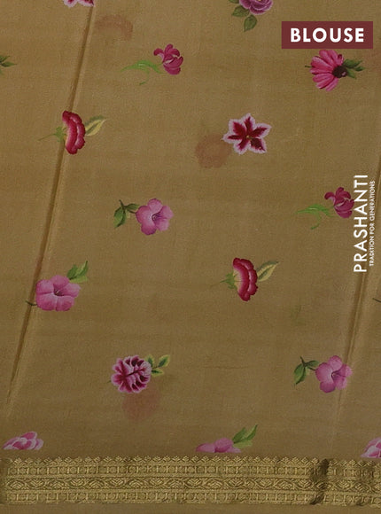 Off White & Sandal Pure Mysore Silk - Digital Prints