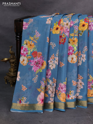 Blue Pure Mysore Silk - Digital Prints
