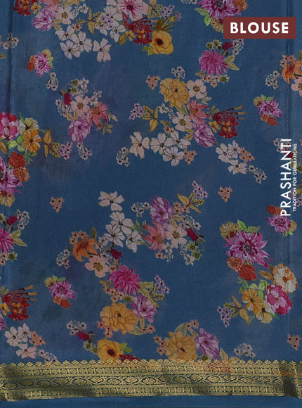 Blue Pure Mysore Silk - Digital Prints