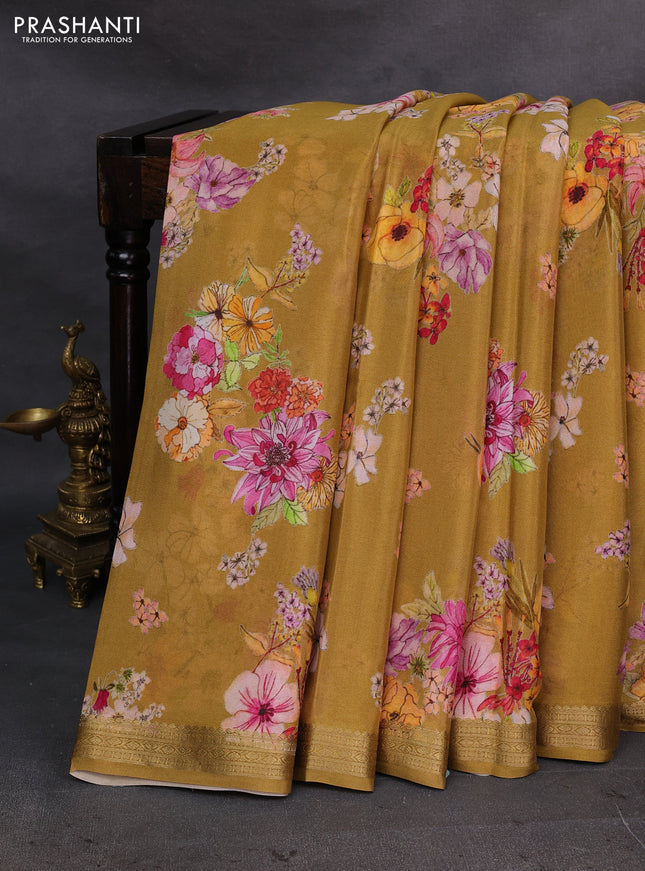 Mustard Yellow Pure Mysore Silk - Digital Prints