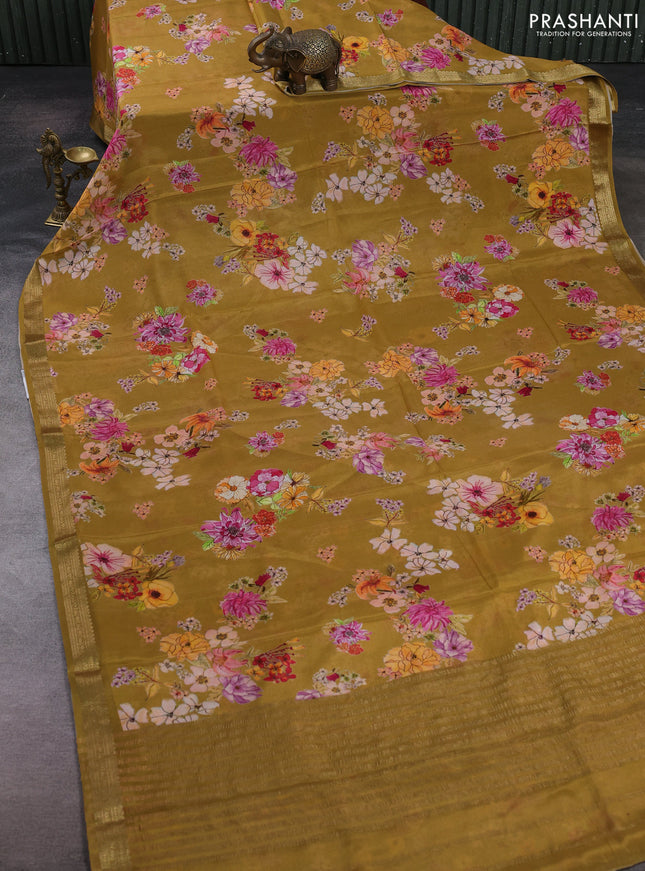 Mustard Yellow Pure Mysore Silk - Digital Prints