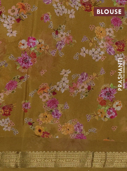 Mustard Yellow Pure Mysore Silk - Digital Prints