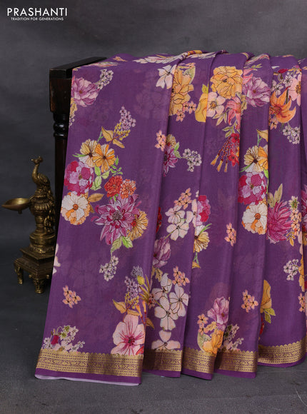 Purple Pure Mysore Silk - Digital Prints