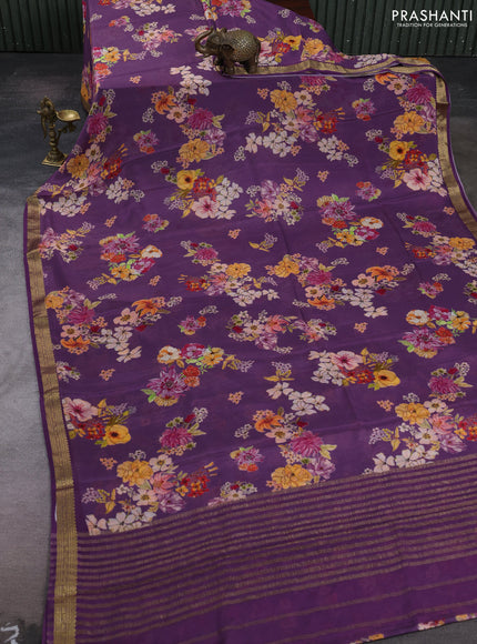 Purple Pure Mysore Silk - Digital Prints