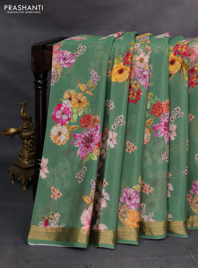 Pastel Green Pure Mysore Silk - Digital Prints