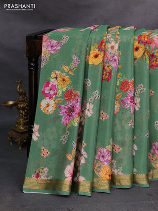 Pastel Green Pure Mysore Silk - Digital Prints