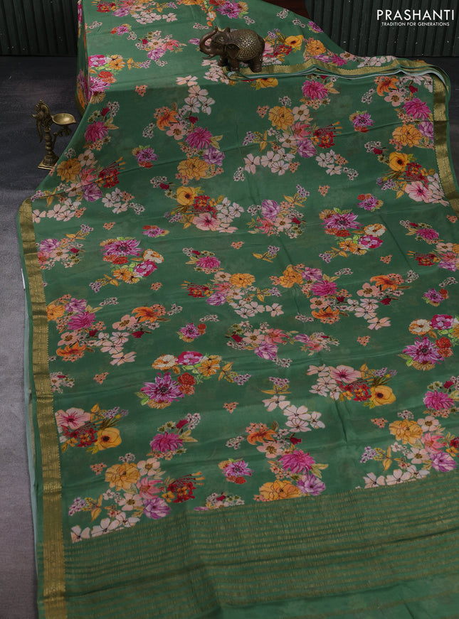 Pastel Green Pure Mysore Silk - Digital Prints