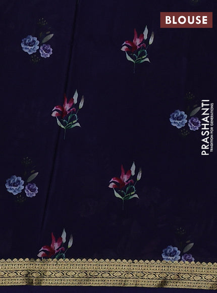 Navy Blue Pure Mysore Silk - Digital Prints