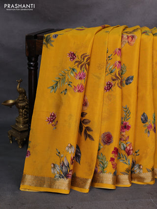 Mustard Yellow Pure Mysore Silk - Digital Prints