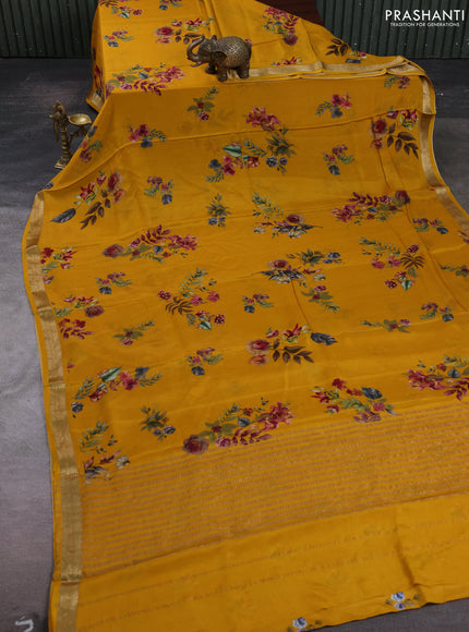 Mustard Yellow Pure Mysore Silk - Digital Prints