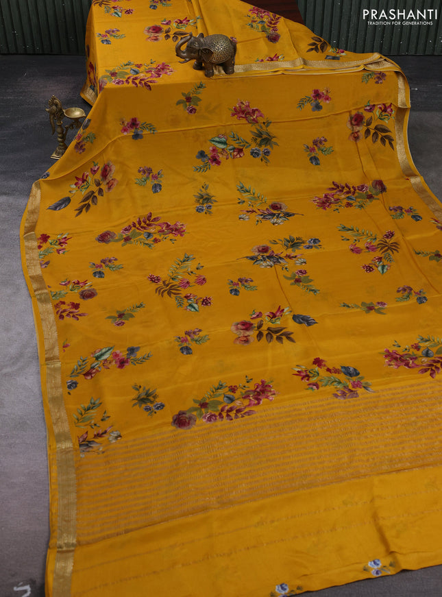 Mustard Yellow Pure Mysore Silk - Digital Prints