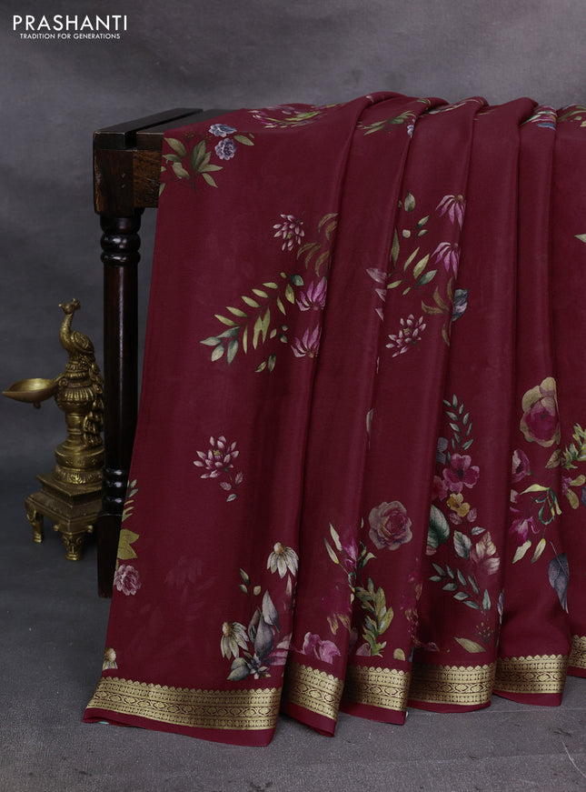 Maroon Pure Mysore Silk - Digital Prints
