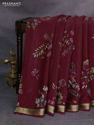 Maroon Pure Mysore Silk - Digital Prints