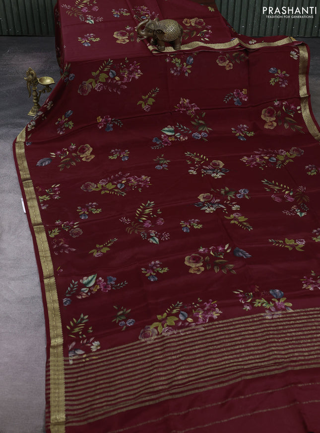 Maroon Pure Mysore Silk - Digital Prints