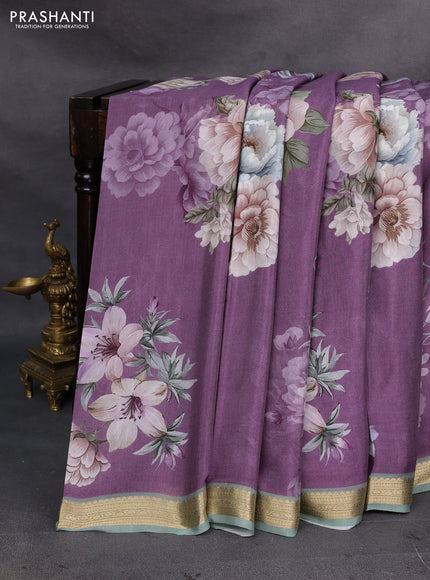 Pastel Purple & Pastel Green Pure Mysore Silk - Digital Prints