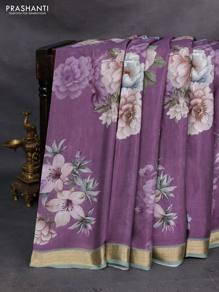 Pastel Purple & Pastel Green Pure Mysore Silk - Digital Prints