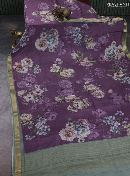 Pastel Purple & Pastel Green Pure Mysore Silk - Digital Prints