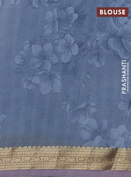 Grey & Pastel Lavender Pure Mysore Silk - Digital Prints