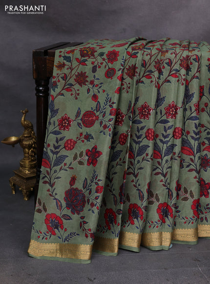 Green Pure Mysore Silk - Digital Prints
