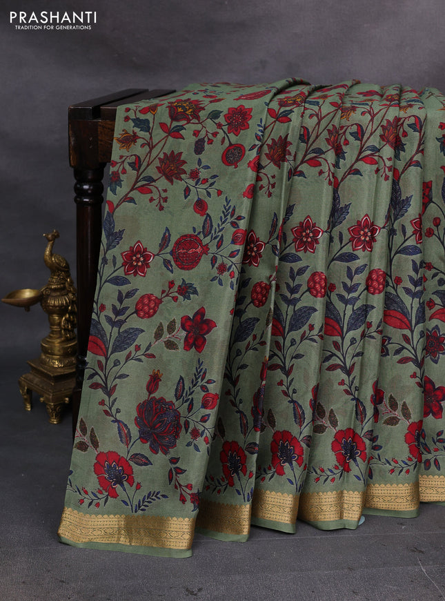 Green Pure Mysore Silk - Digital Prints