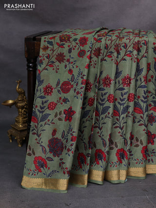Green Pure Mysore Silk - Digital Prints
