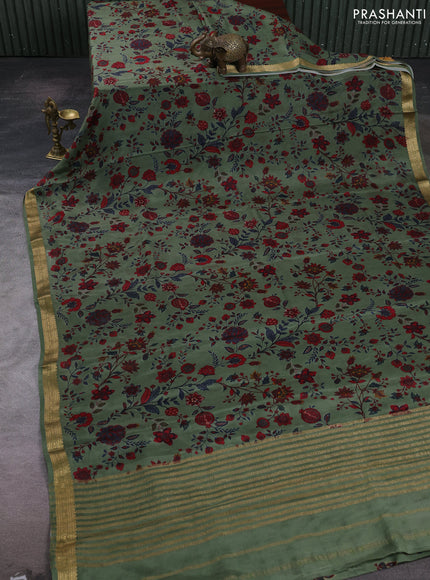 Green Pure Mysore Silk - Digital Prints