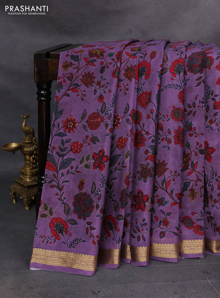 Purple Pure Mysore Silk - Digital Prints